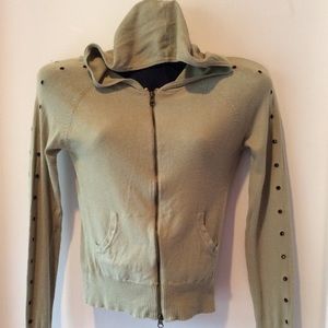 Dolce ZipUp Hoodie Cotton Blend Green Knit Studs Trim